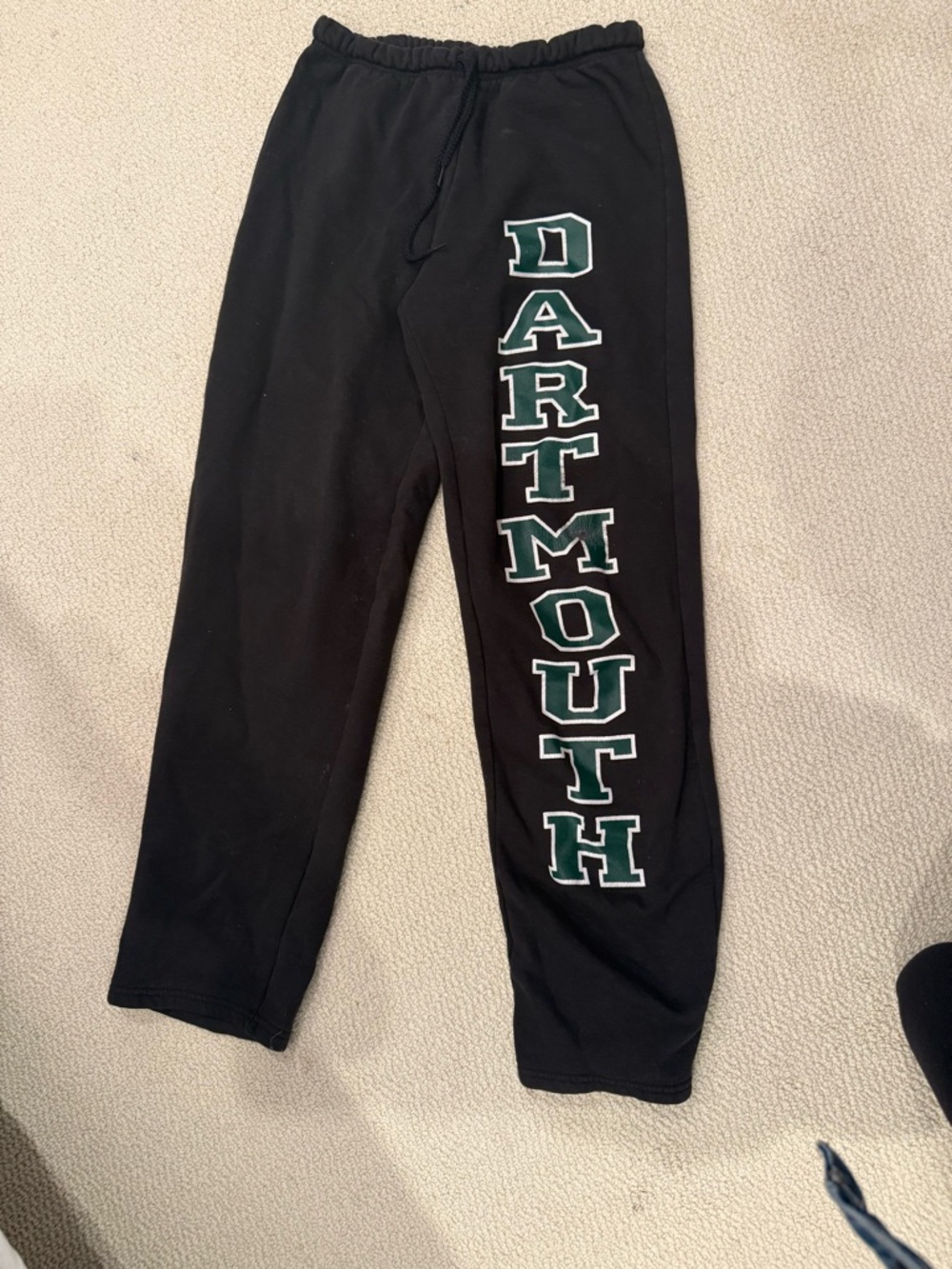Black Dartmouth Sweatpants with Green & White Lettering